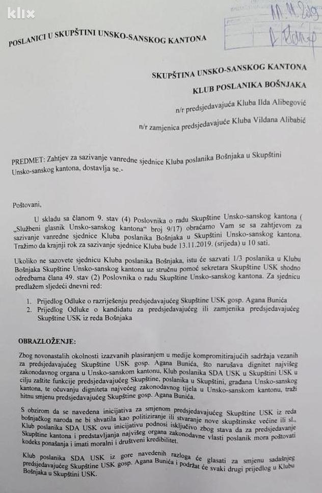 Zahtjev za sazivanje sjednice (Foto: Klix.ba)