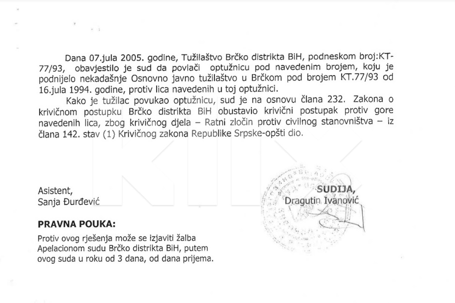 Rješenje o obustavljanju postupka (Foto: Klix.ba)
