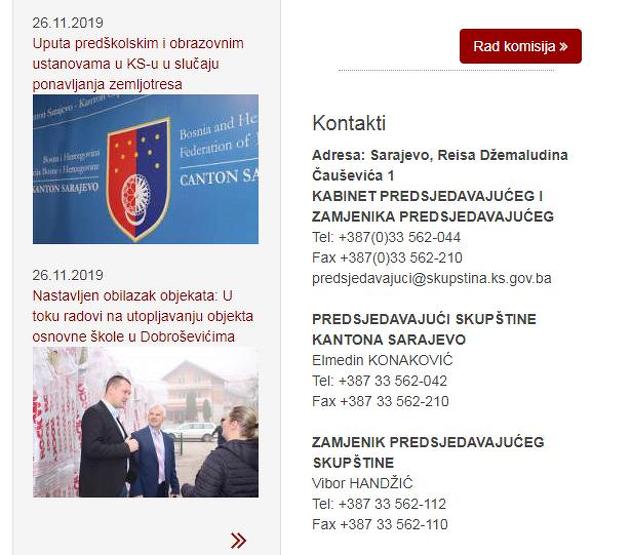 Web stranica Skupštine KS