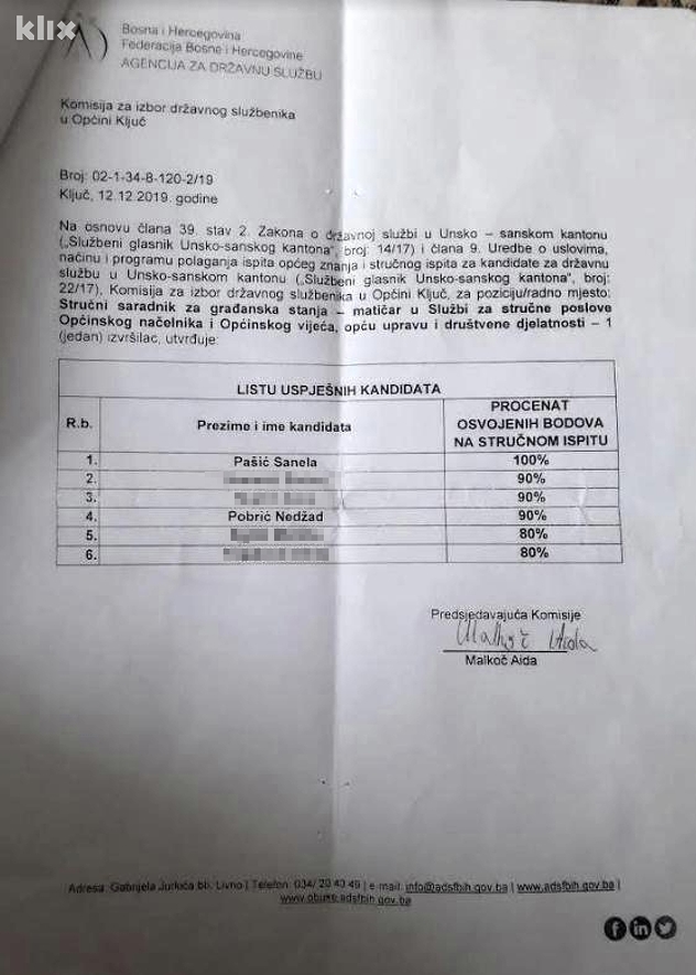 Lista uspješnih kandidata