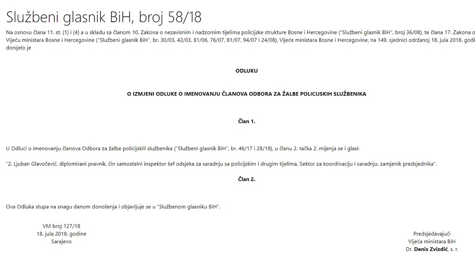 Odluka u Službenom listu