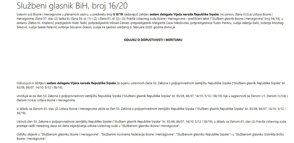 Objavljena u Službenom listu