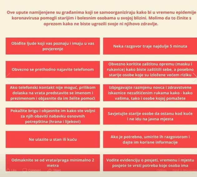 Uputstva Crvenog krsta za građane koji se samoorganizuju