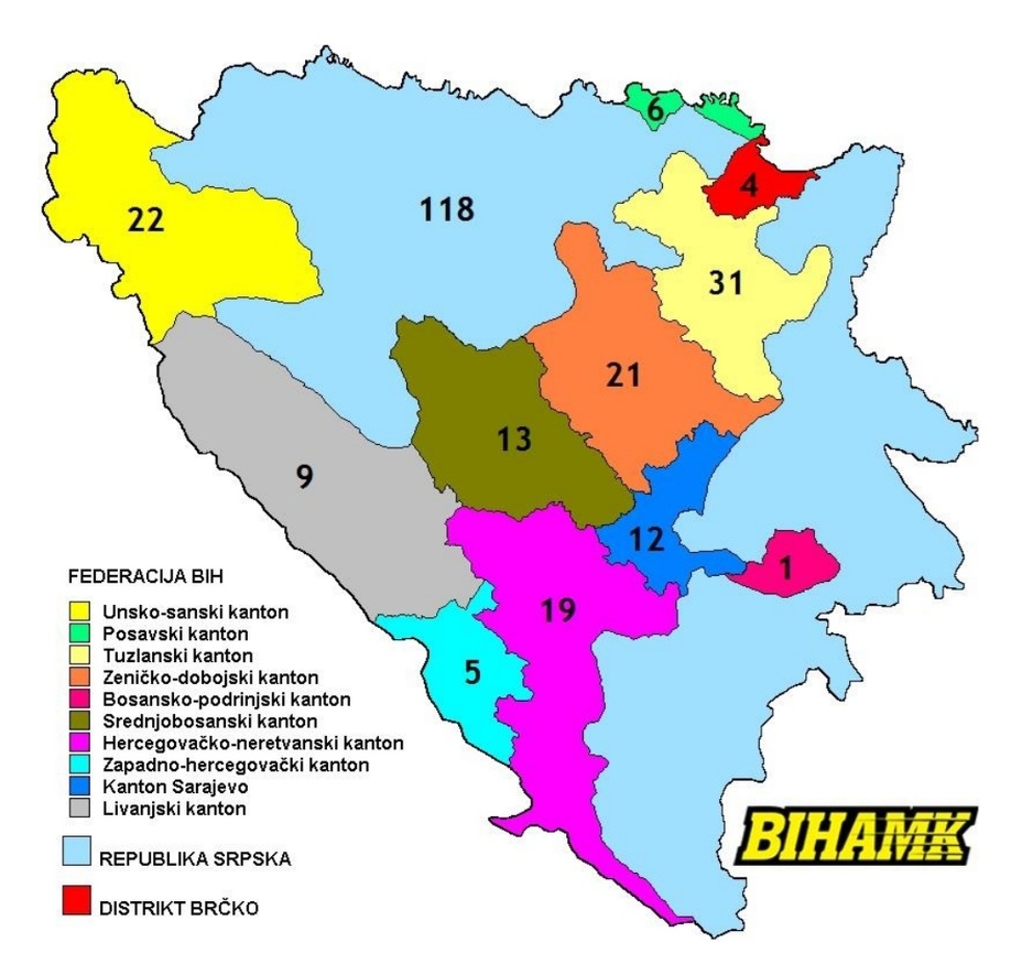 Broj poginulih po entitetima, distriktu i kantonima