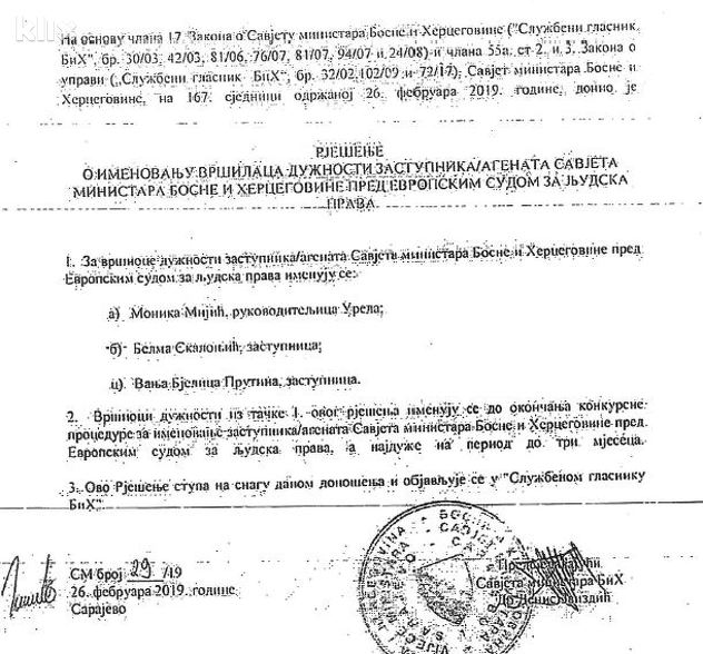 Vanja Prutina-Bjelica imenovana za v.d. Agenta BiH pred Evropskim sudom za ljudska prava