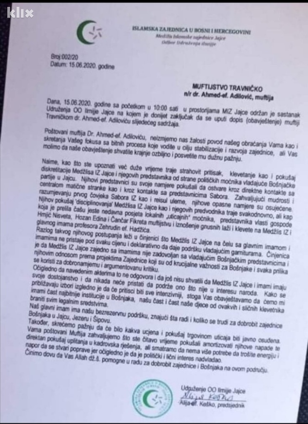 Dopis travničkom muftiji