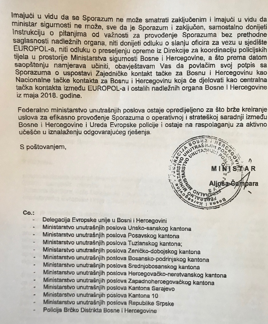 Dopis ministra Aljoše Čampara