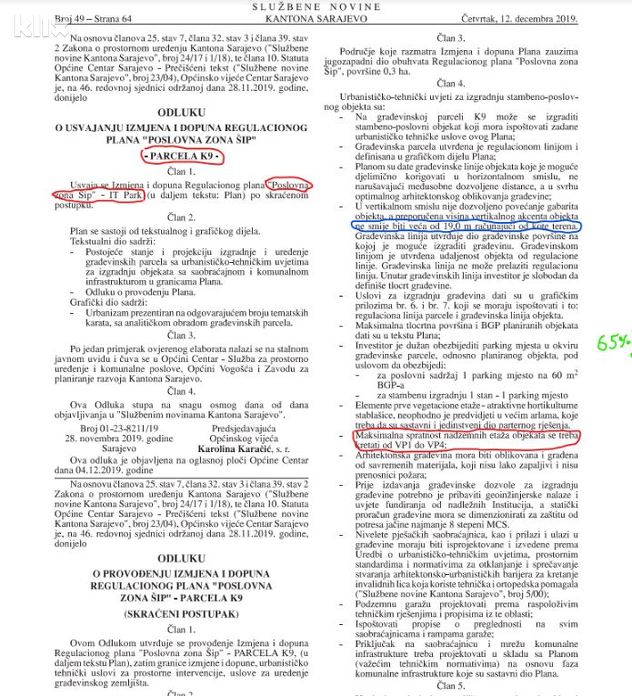 Odluka o usvajanju izmjena i dopuna RP Poslovna zona Šip (Foto: Čitatelj)