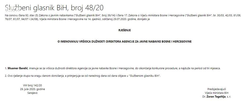 Rješenje za Muamera Bandića