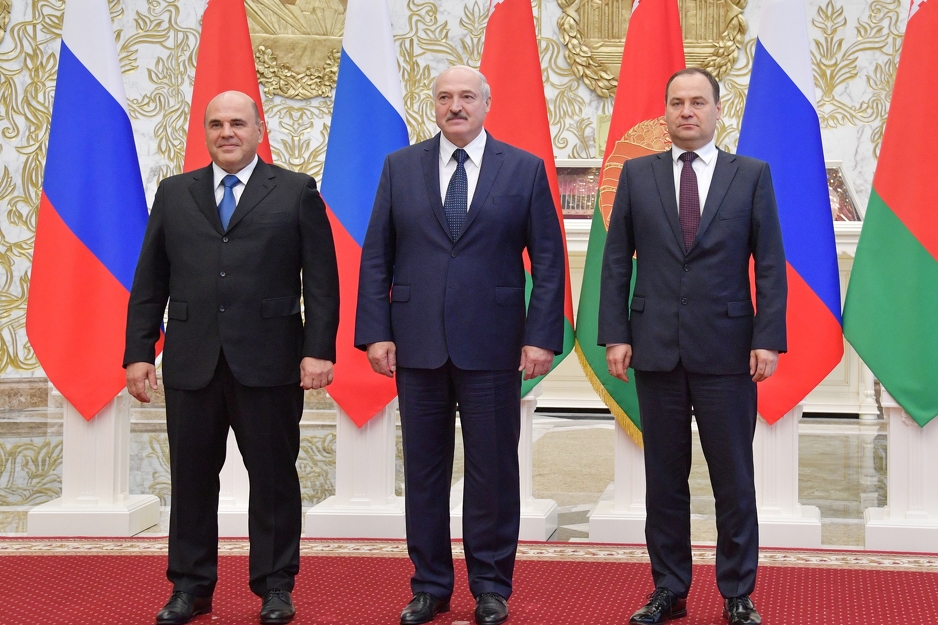 Mikhail Mishustin, Aleksandar Lukašenko i Roman Golovchenko (Foto: EPA-EFE)