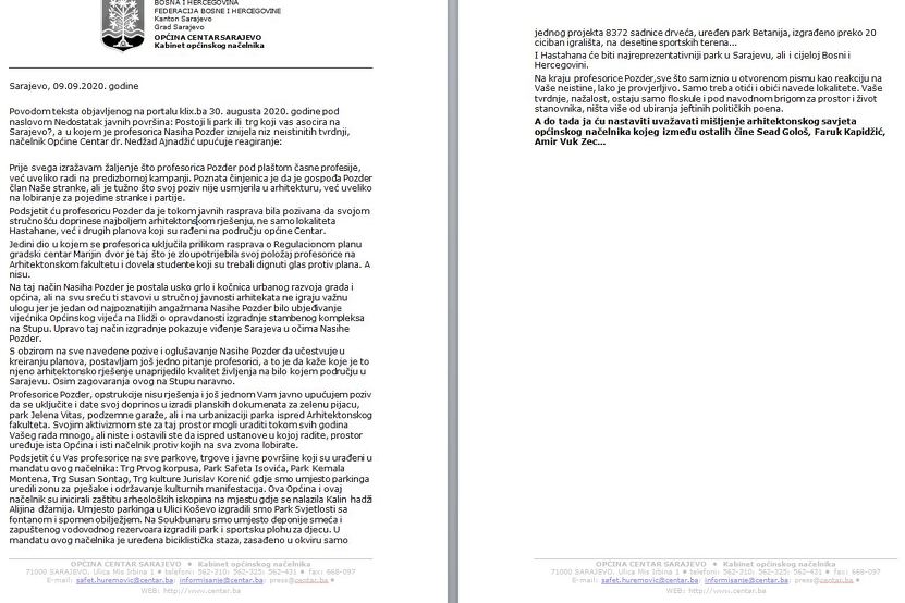 Reakcija načelnika Nedžada Ajnadžića na navode Nasihe Pozder (Foto: Screenshot)