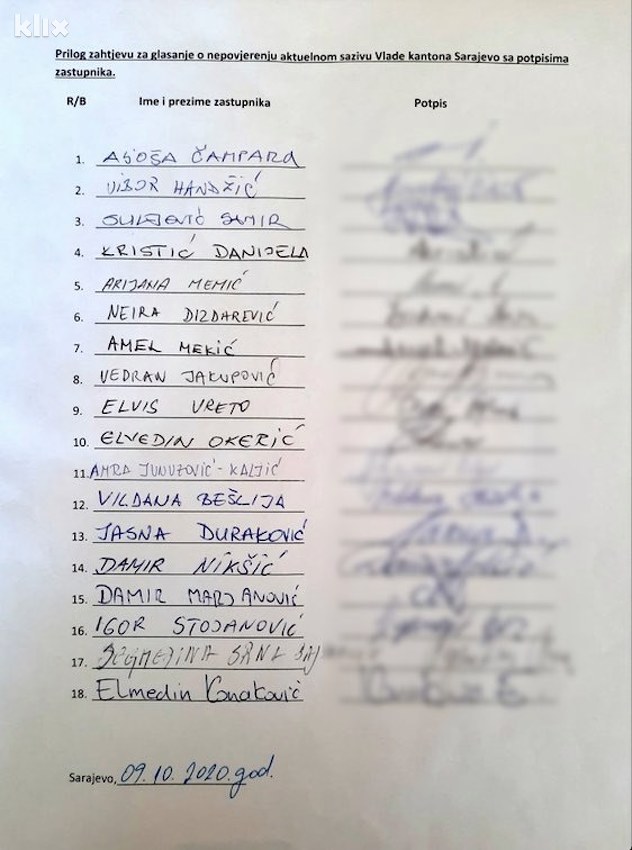 Lista 18 zastupnika koji žele smjenu vlade