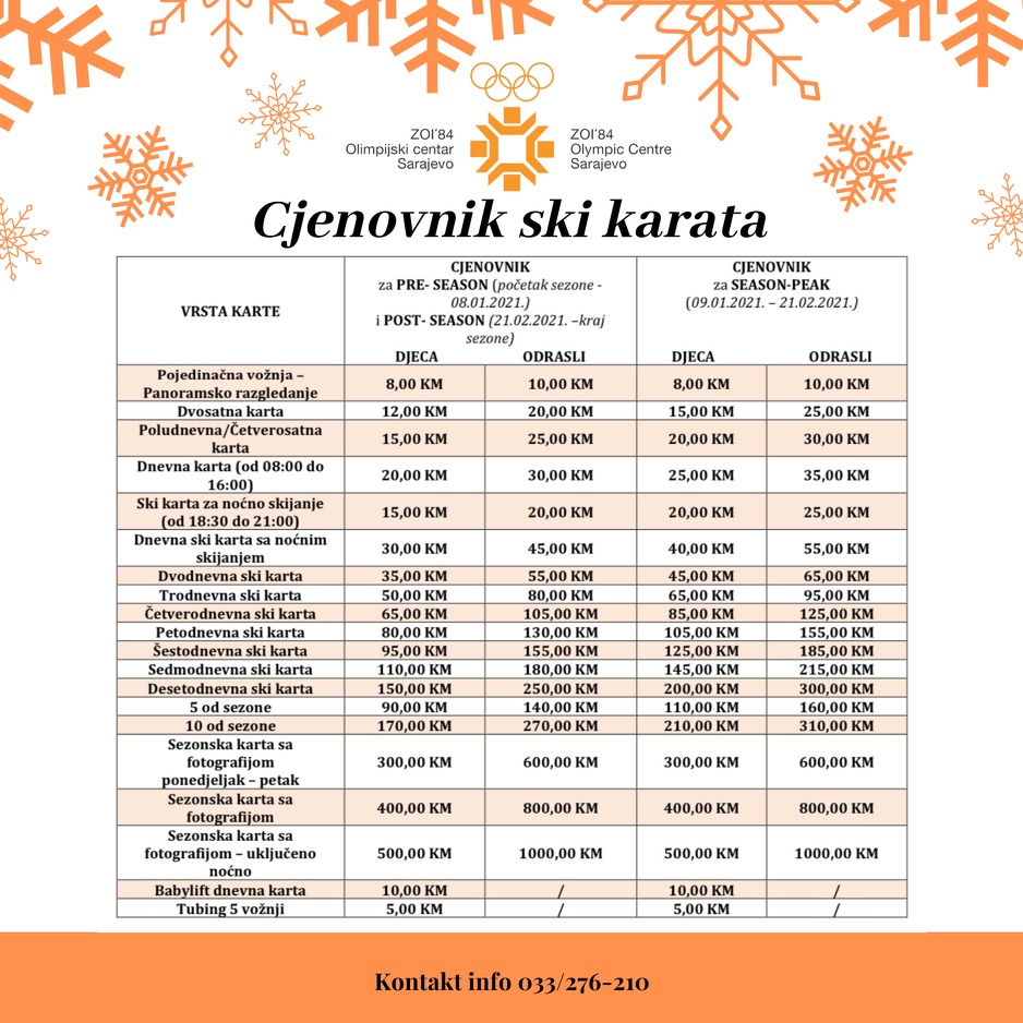 Cjenovnik ski karti (Foto: ZOI)