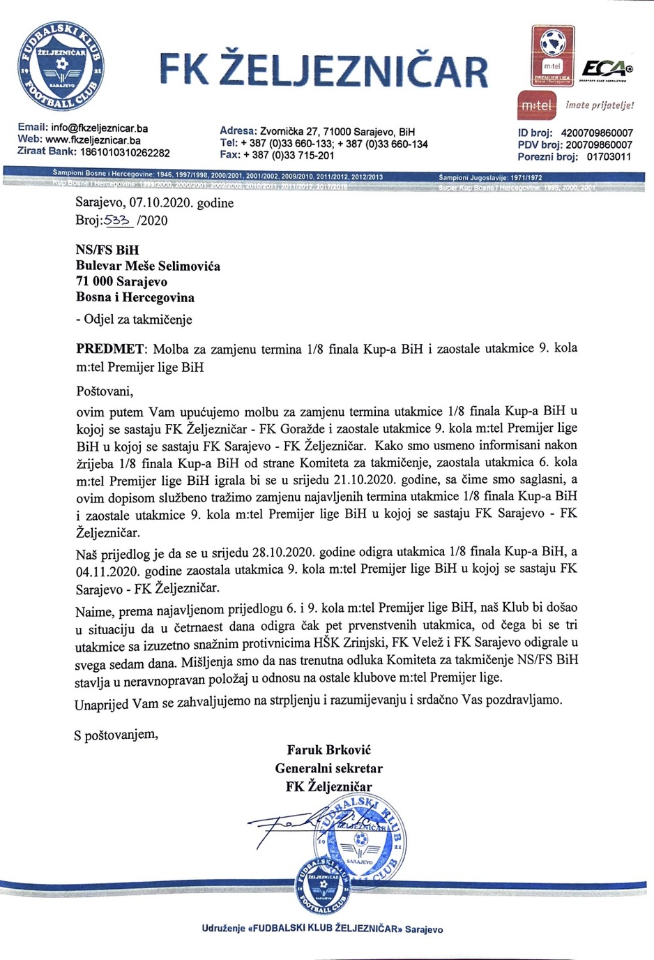 Faksimil Željine molbe