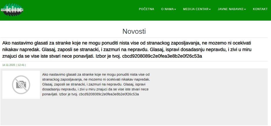 Objava na zvaničnoj web stranici