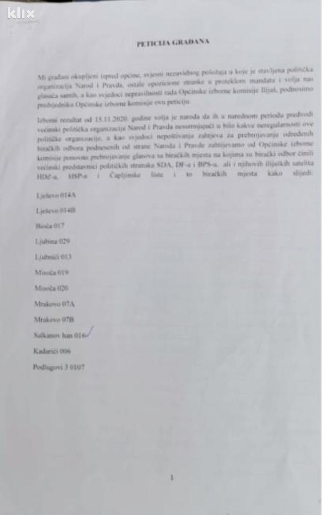 Peticija koju građani žele poslati OIK-u (Foto: Klix.ba)