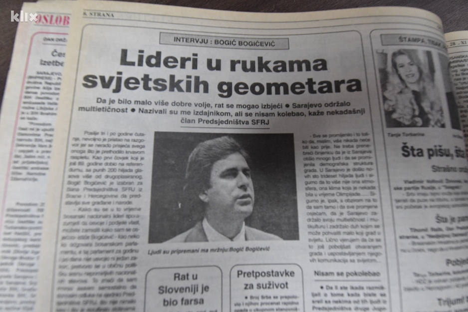 Intevju Bogića Bogićevića za Oslobođenje iz 28. novembra 1995. (Foto: D. Ć./Klix.ba)