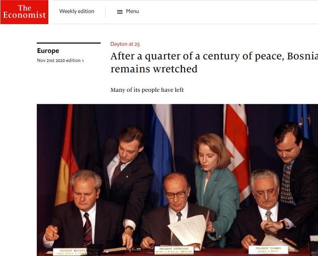 Naslovnica Economista (predstavnici Srba, Bošnjaka i Hrvata na potpisu Dejtonskog sporazuma)
