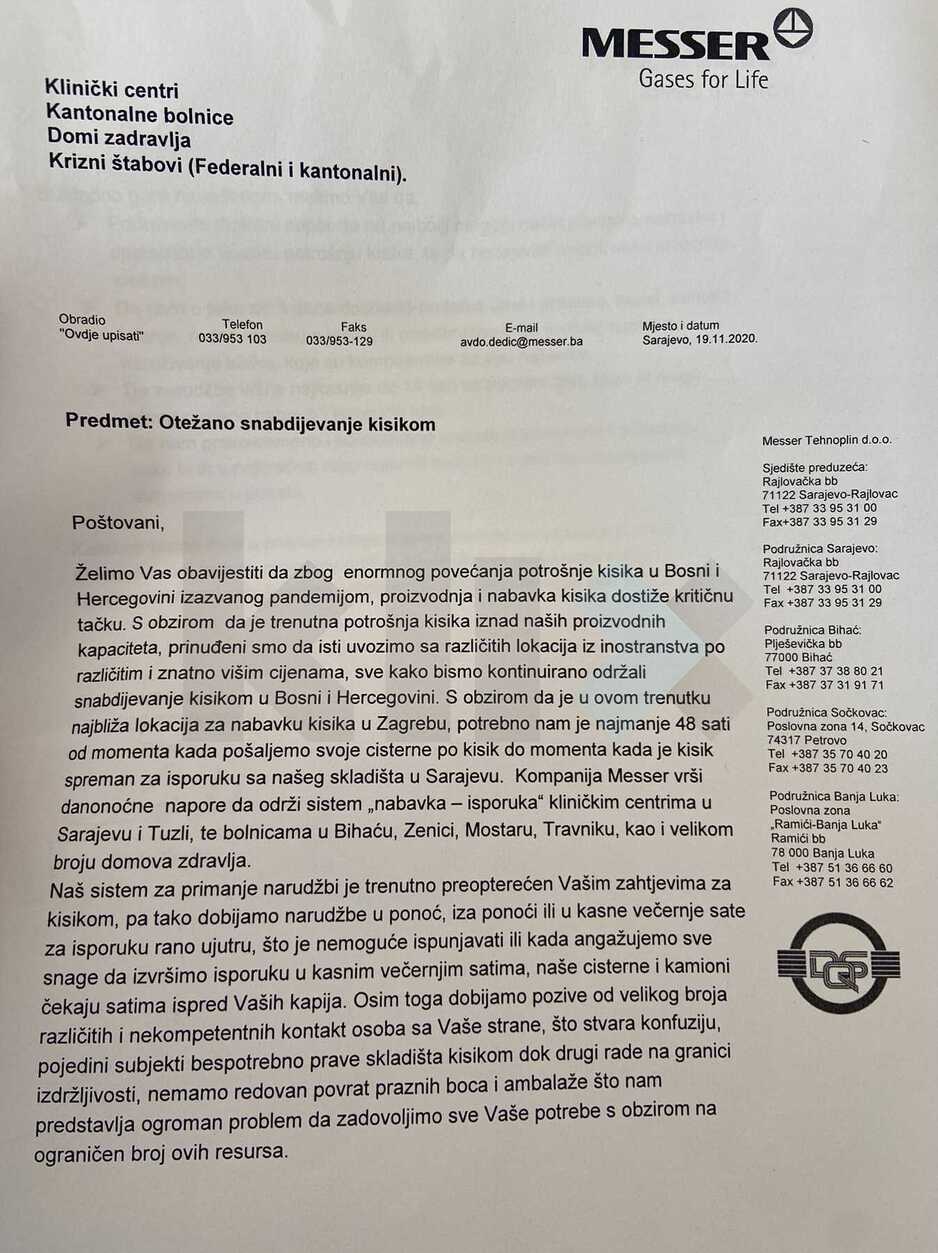 Pismo koje je poslala kompanija Messer