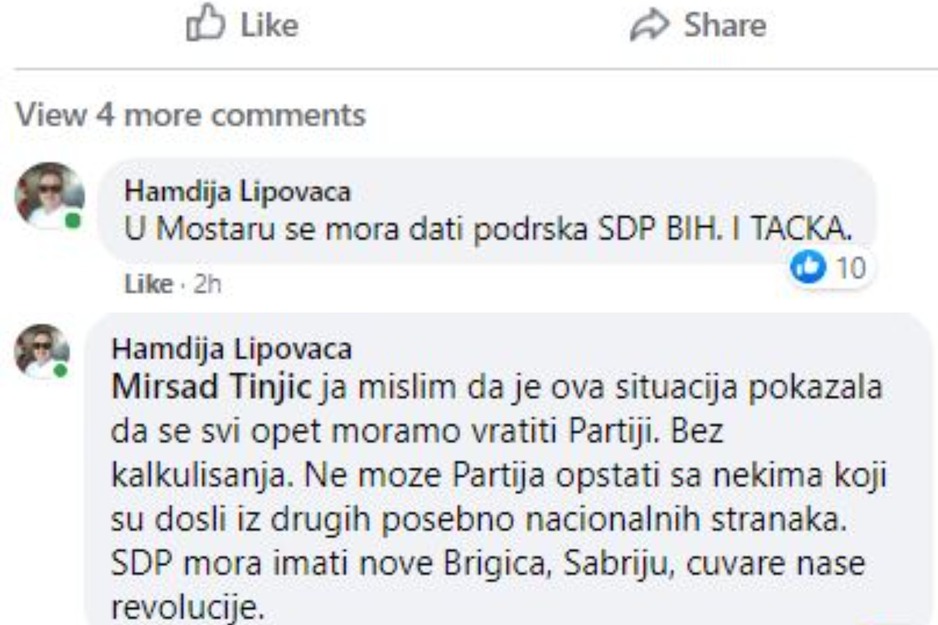 Neki od komentara Hamdije Lipovače (Foto: Screenshot Facebook)