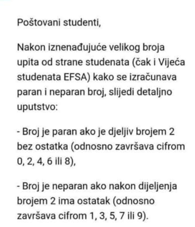 Pojašnjenje za studente