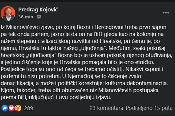 Status Predraga Kojovića o Milanovićevoj izjavi