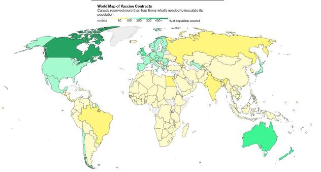Ugovori za dostavu vakcine po zemljama, Izvor: Bloomberg