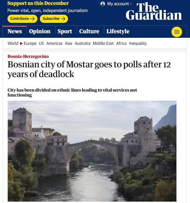Britanski Guardian o lokalnim izborima u Mostaru