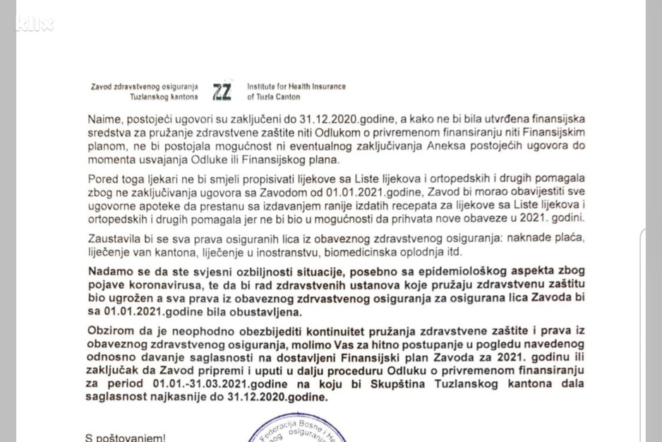 Urgencija direktora ZZO TK (Foto: Klix.ba)