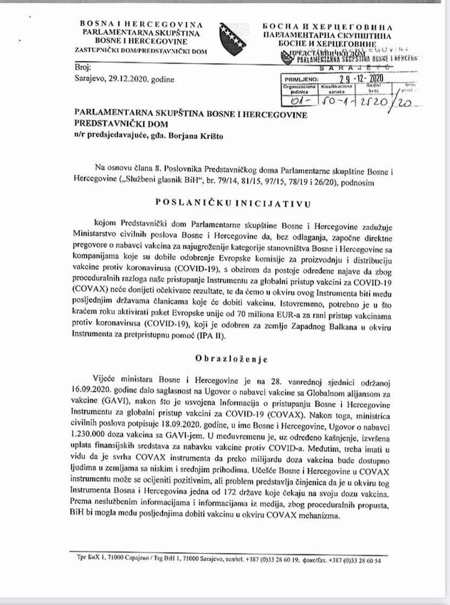 Poslanička inicijativa Denisa Zvizdića