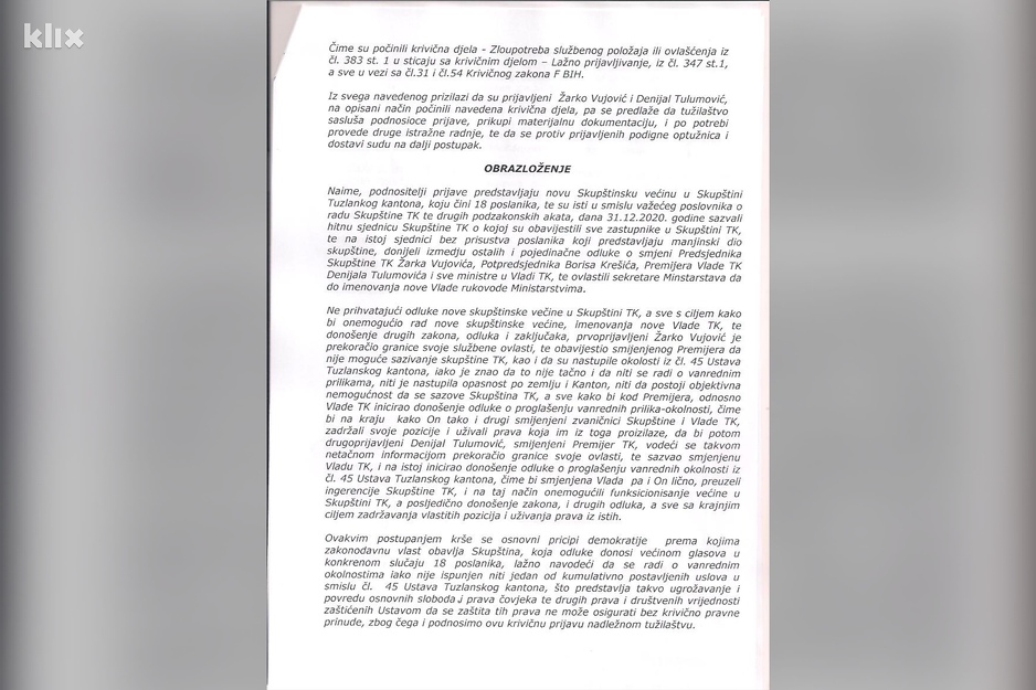 Krivična prijava nove skupštinske većine (Foto: Klix.ba)