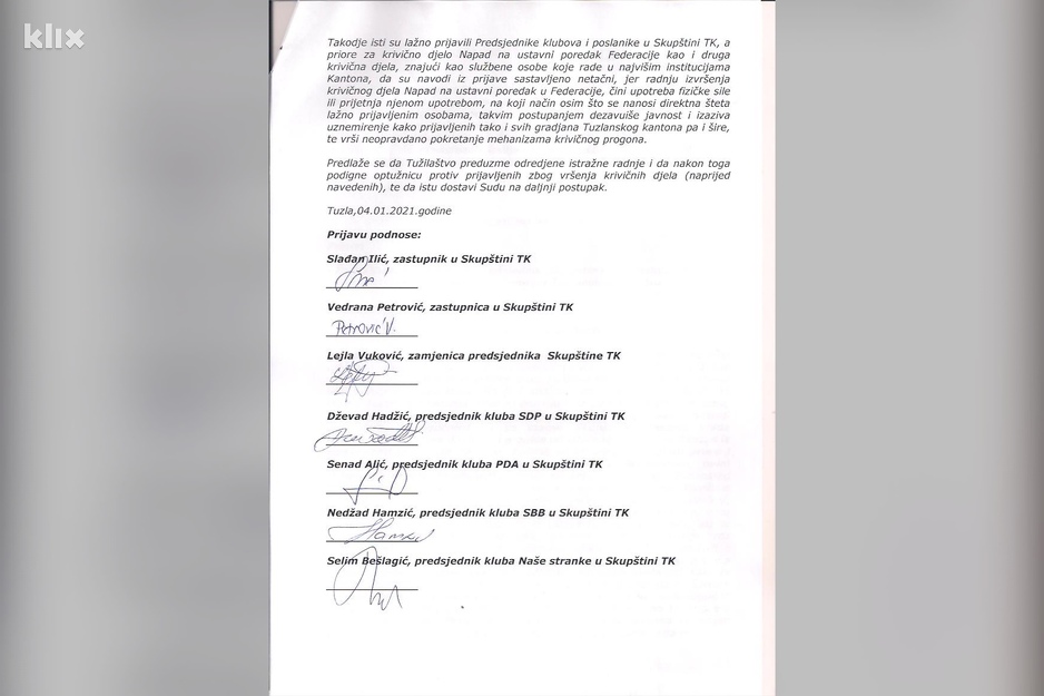 Krivična prijava nove skupštinske većine (Foto: Klix.ba)