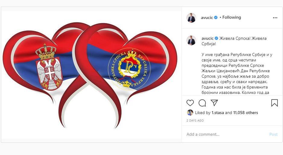 Vučićeva čestitka neustavnog dana RS-a
