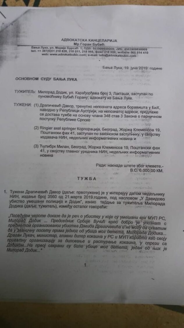 Tužba Milorada Dodika