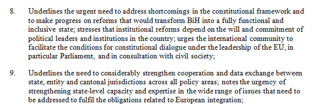 Rezolucijom se poziva na ustavne reforme