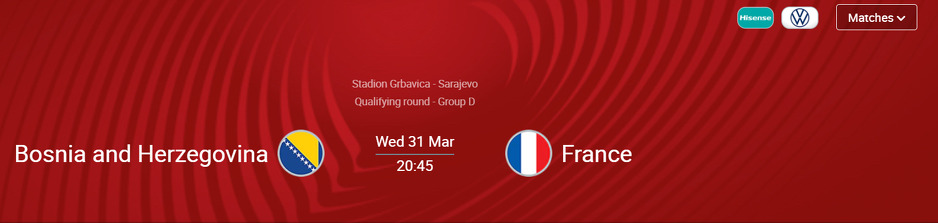 UEFA je objavila da će se meč između BiH i Francuske igrati na Grbavici