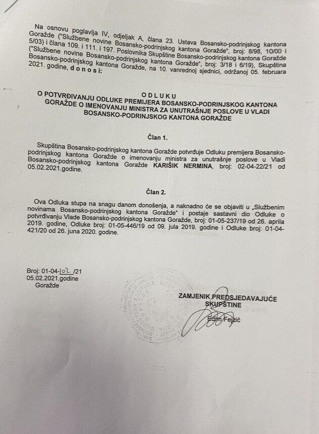 Odluka o imenovanju Nermina Karišika