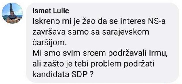 Odgovor Lulića ispod statusa Sabine Ćudić na Facebooku