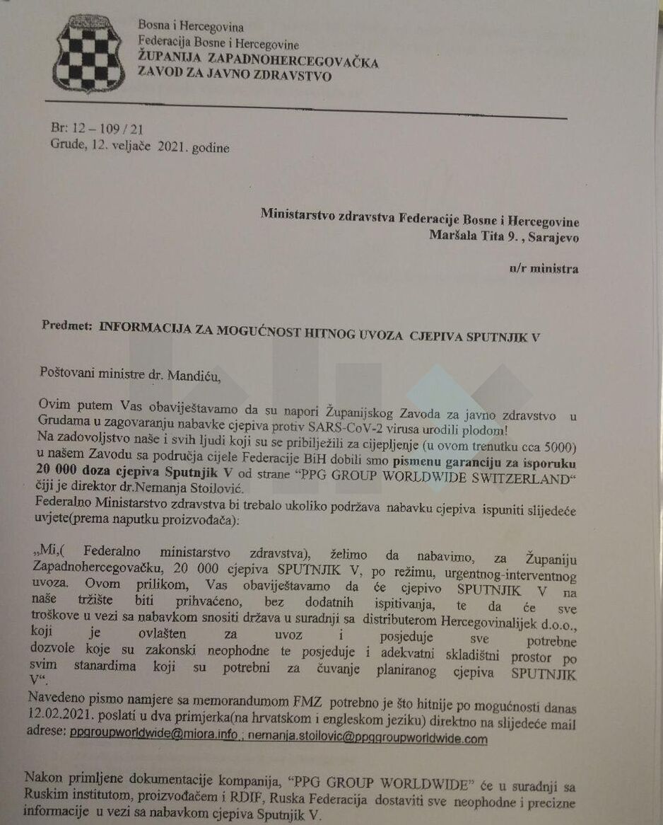 Pismo Zavoda za javno zdravstvo ZHK