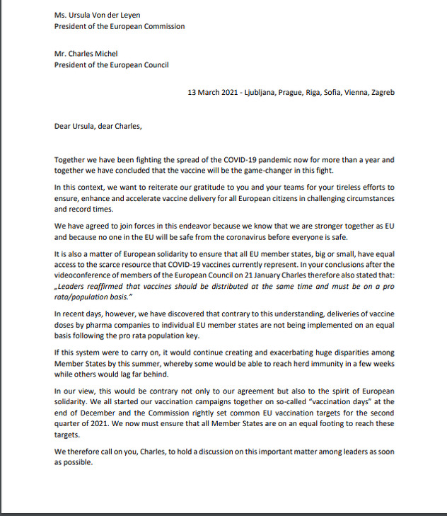 Pismo pet premijera Evropskoj komisiji