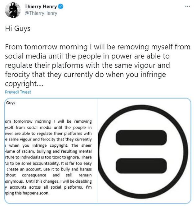 Objava Thierryja Henryja na Twitteru