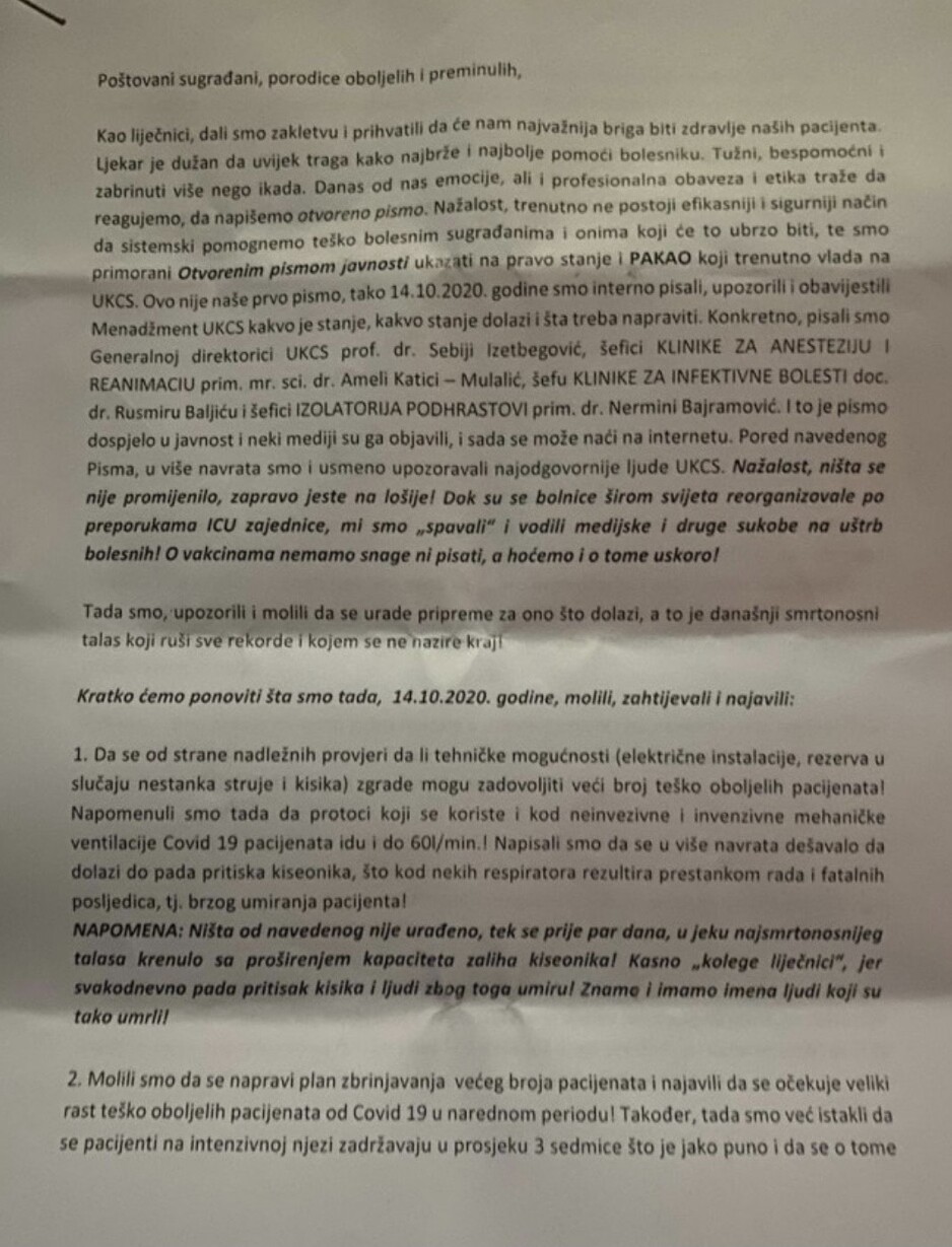 Prvobitno objavljeno pismo