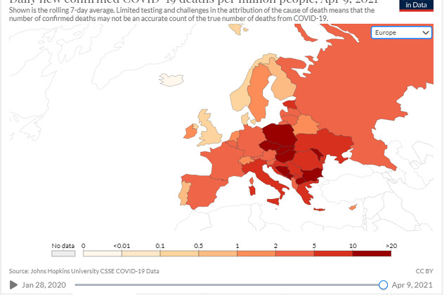 Teška situacija na Balkanu i istoku Evrope (Foto: Our World in Data)