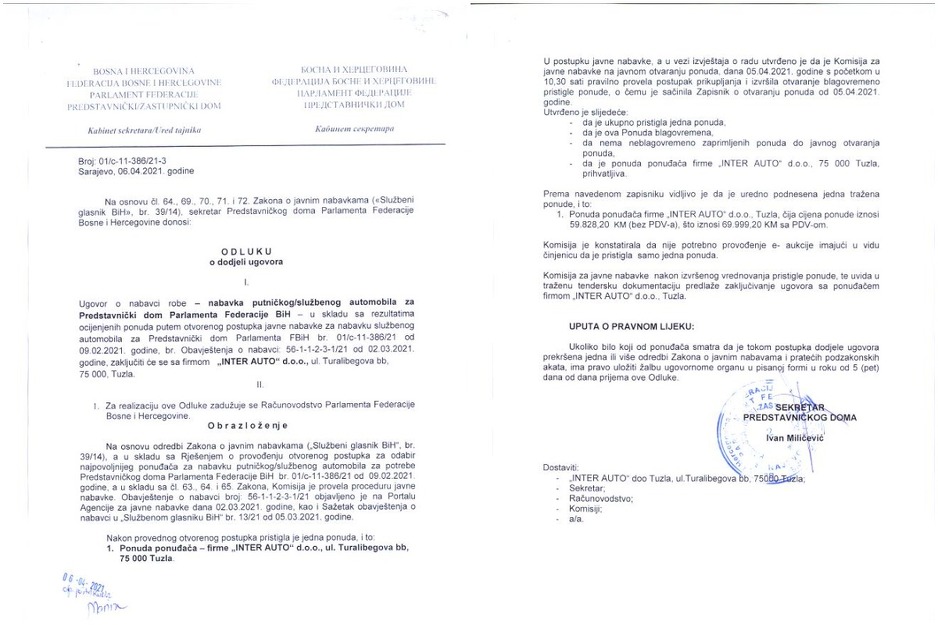 Odluka o dodjeli ugovora