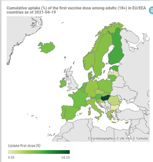 Procenti vakcinisanih u zemljama EU (Foto:Europa.eu)