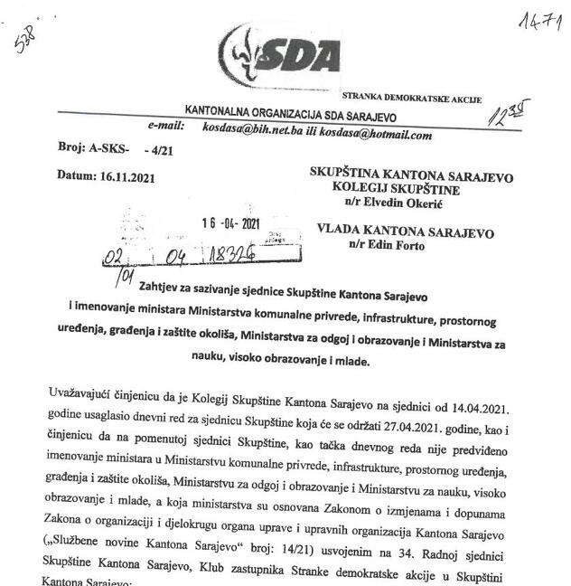 Zahtjev Kluba zastupnika SDA