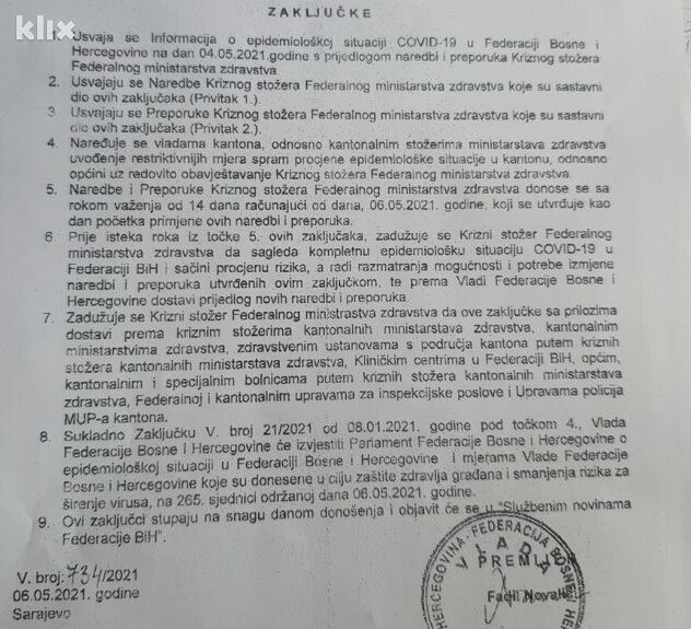 Današnji zaključci Vlade FBiH