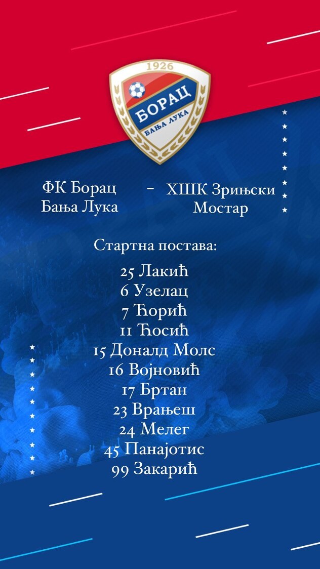 Borac objavio svoj sastav (Foto: Instagram)