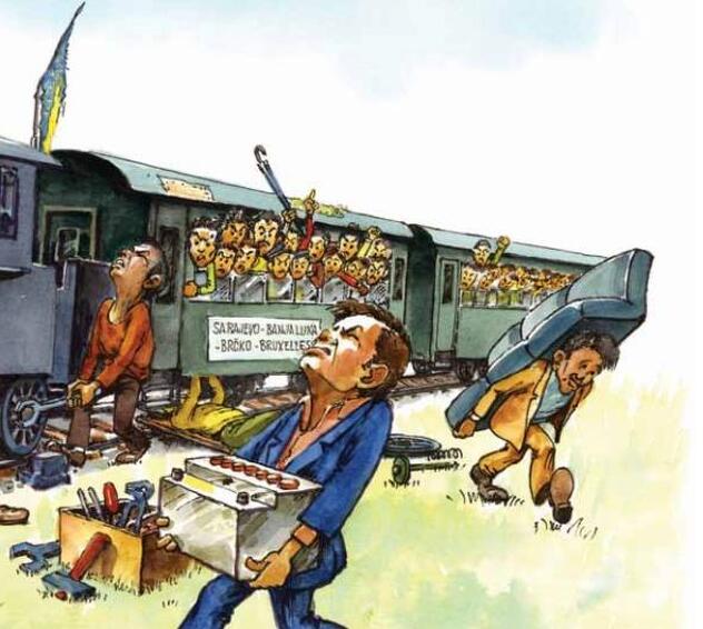 Karikatura koja ilustrira zamisli iz publikacije o BiH iz 2012.