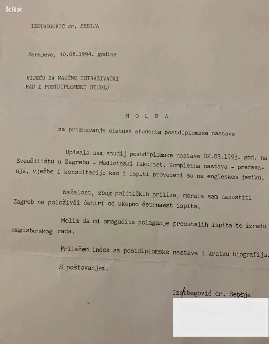 Izetbegović tvrdila da je položila deset ispita u Zagrebu